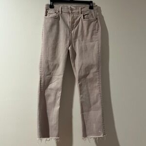 ZARA Pale Pink Denim Jeans Size 6 Raw Frayed Hem High Rise Faded Casual Pants